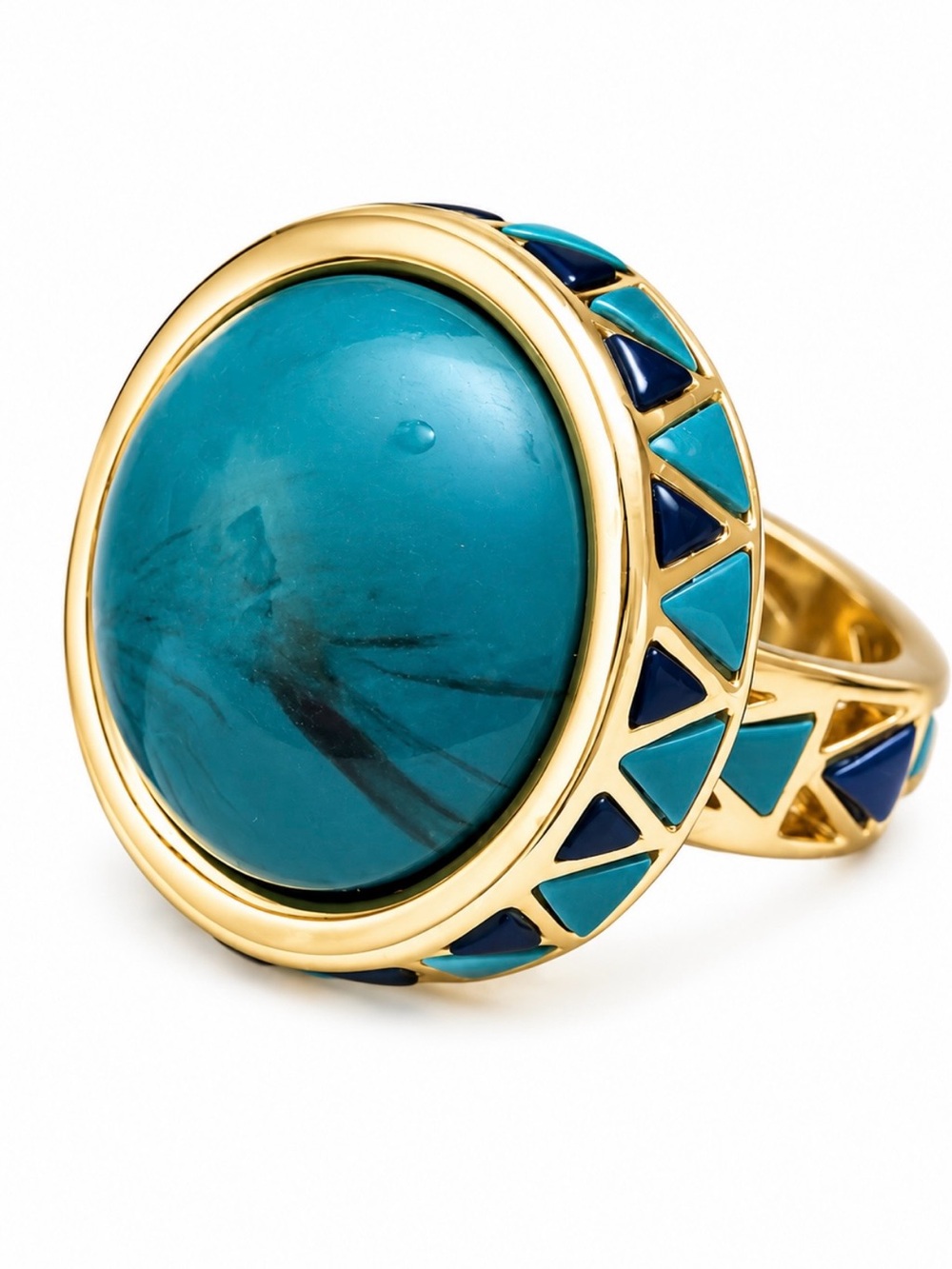 HOUSE OF HARLOW 1960 • Turquoise Triangle Enamel Boho Tribal Statement Ring